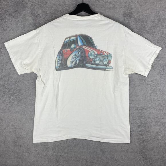 Classic Mini Cooper Shirt Mens Large White Graphic Double Sided Hanes Beefy-T - Picture 1 of 16
